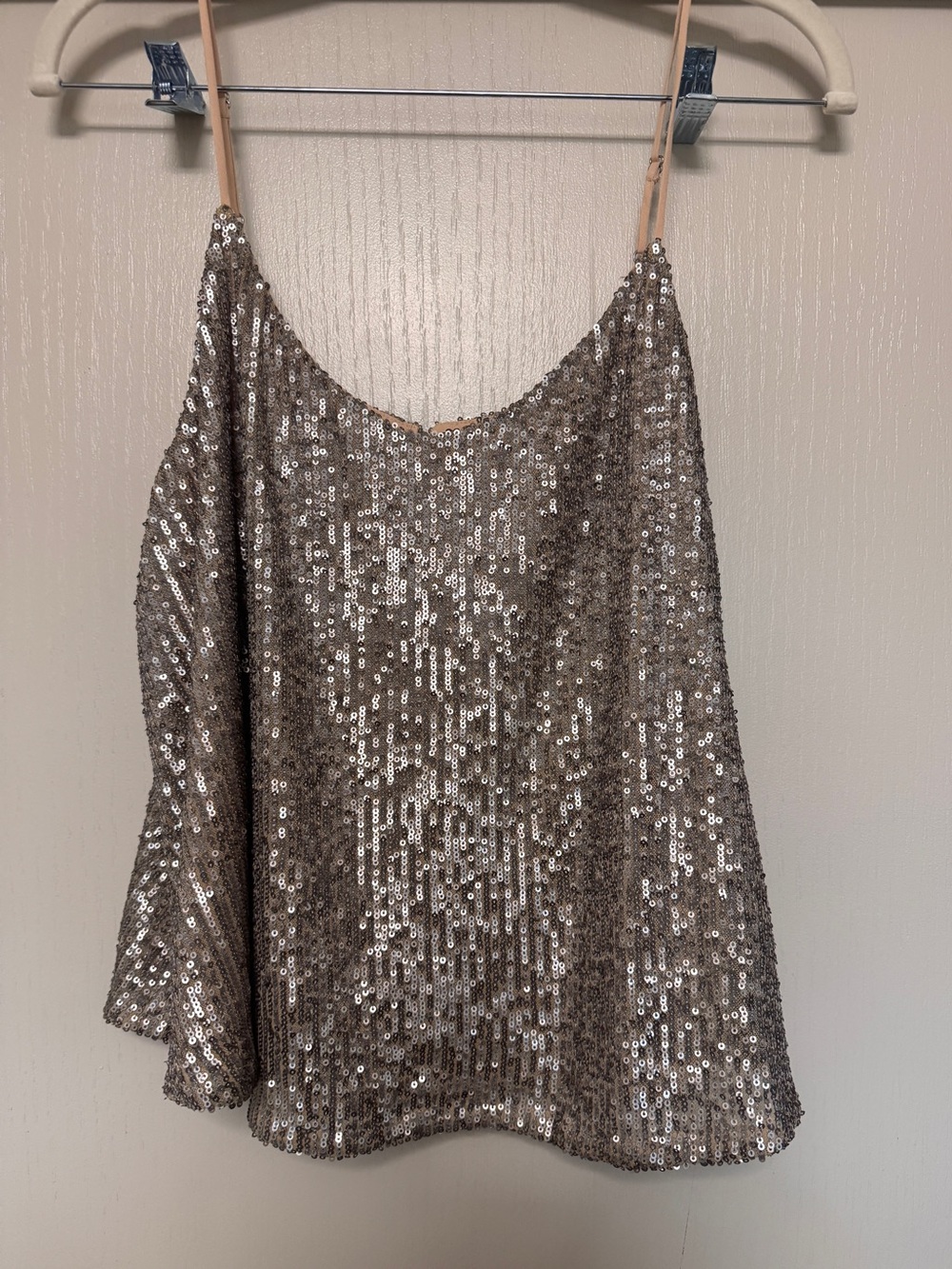 Sequined Metallic Silver flowy Cami Top
